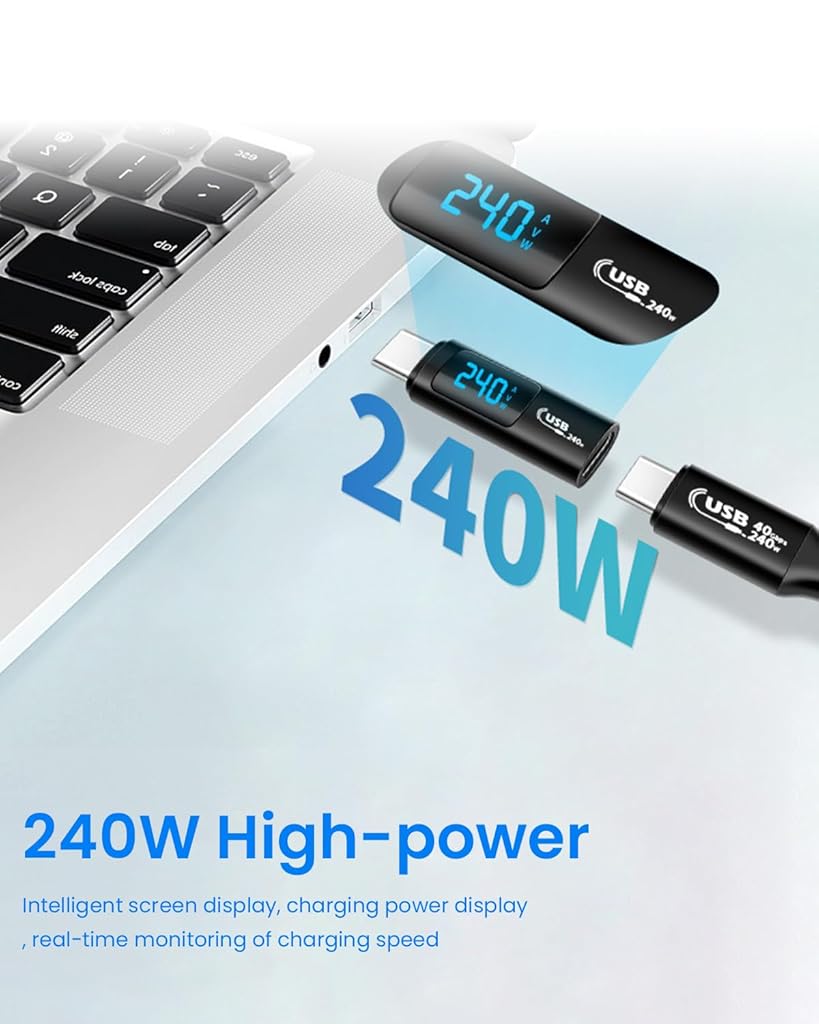 Verilux USB C Adapter USB C 3.0 LCD Display Type C to Type C Adapter Support 240W PD Fast Charging & Data Sync Fashion Aluminum Alloy Portable USB C Adapter