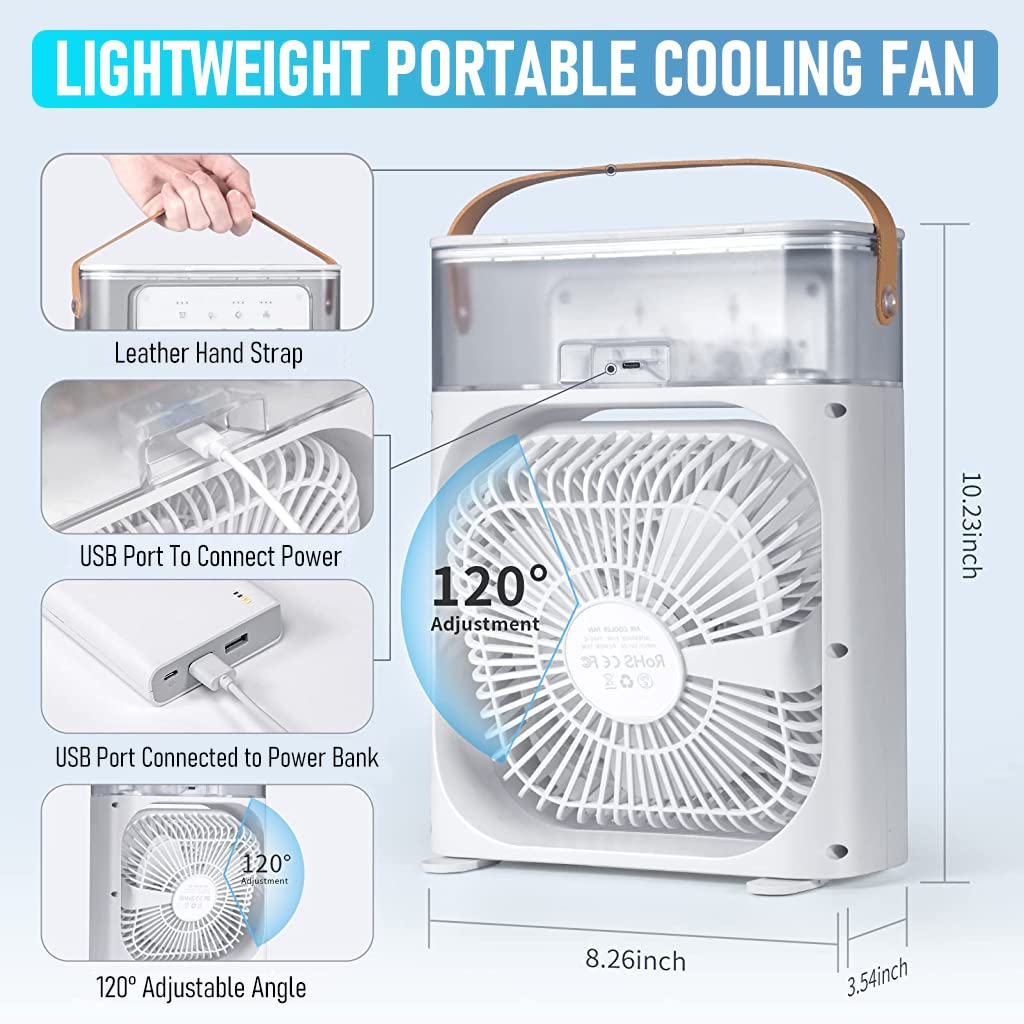 ZORBES USB Cooling Fan 2 in 1 Desk Air Humidifier Fan LED Cooling Fan with 3 Speed & 5 Mist Spray Mode Portable Evaporative Air Cooler with Cooling Fan for Bedroom, Office, Dorm