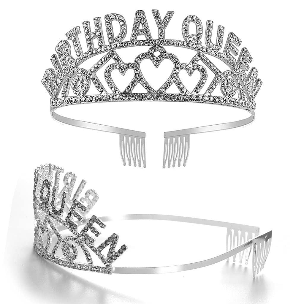 HASTHIP Silver Crystal Tiara Headband Princess Elegant Crown with Sash Sets for Women,Girls Bridal,Wedding,Prom & Birthday Party