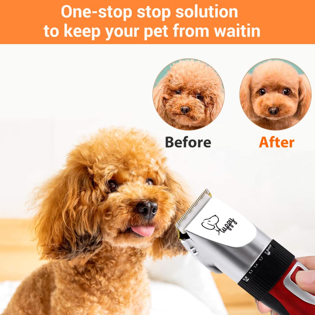 Qpets Electric Dog Hair Trimmer USB Rechargeable Hair Trimmer for Cat Thick Long Hair Dog Hair Trimmer Kit with Hair 4 Limiting Comb, Cleaning Brush, Pet Grooming Hair Clipper(Battery Power)
