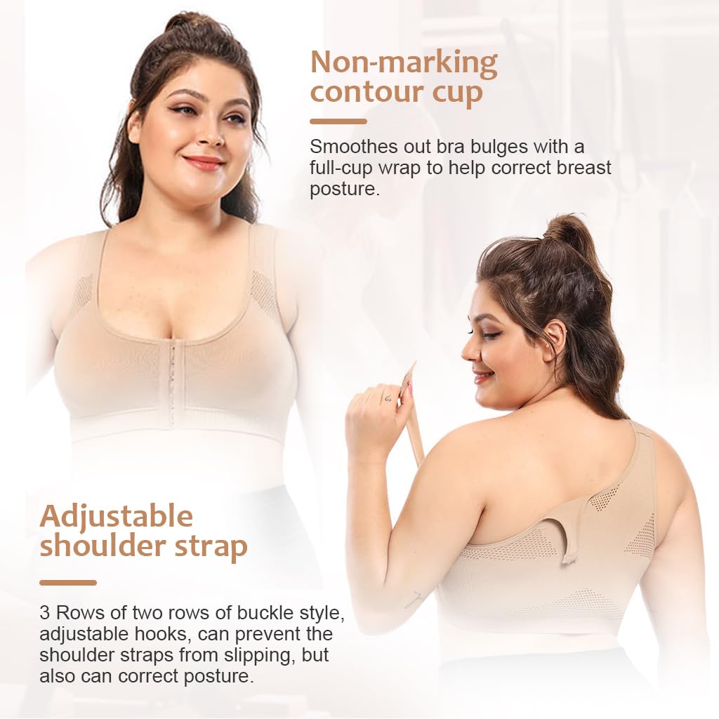 PALAY Women's Zip Front Sports Bra Wireless Post-Surgery Bra Active Yoga Sports Bras for Women Plus Size Workout Fitness Running, XL