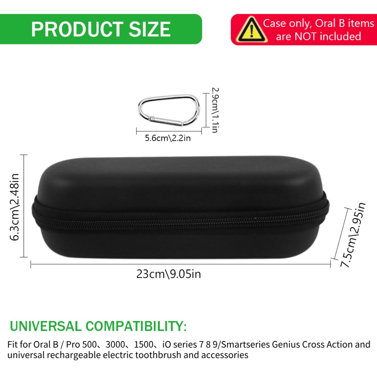 HANNEA Electric Toothbrush Hard Travel Case Compatible with Oral-B Pro Pro 500 300 1500 iO series 7 8 9 Electric Toothbrush, Portable EVA Protective Storage Bag Holder with Mesh Pocket