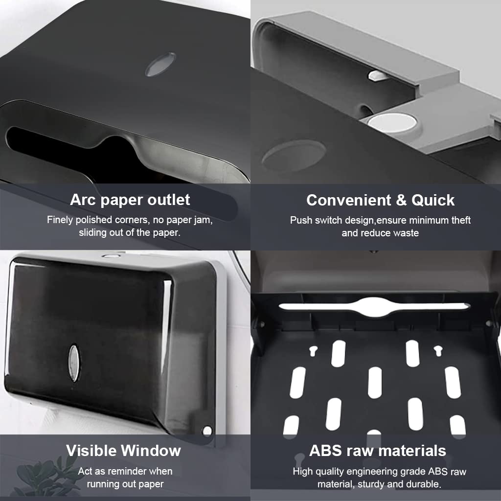 HASTHIP Tissue Holder for Bathroom, Large Tissue Paper Holder Wall-Mounted Paper Towel Dispensers, Black Transparent Paper Towel Holders for Hotels Restaurants Bathroom Kitchen, Holds 200 Paper