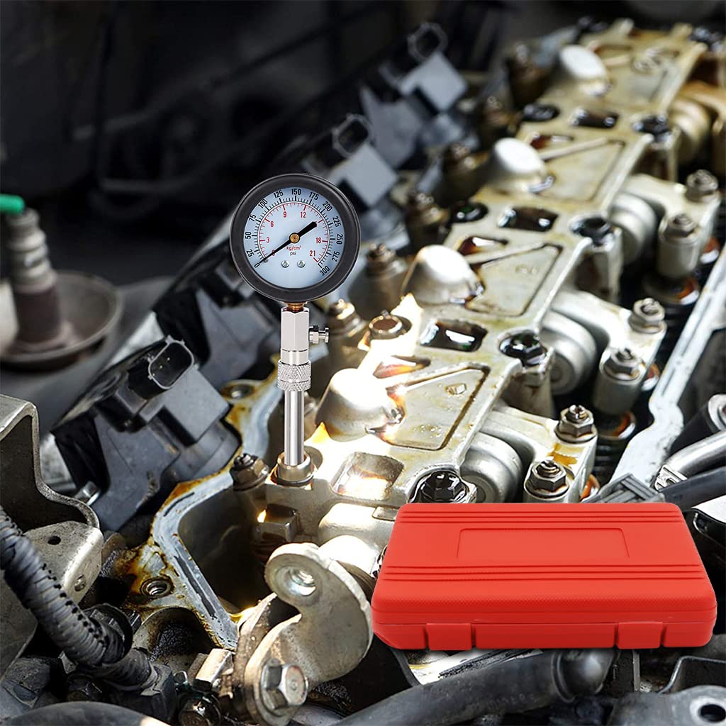 ZORBES 8 PCS Diesel Engine Compression Gauge Tester with Portable Box,Professional Cylinder Pressure Test Tool Kit for Car & Truck, Automotive Test Kit
