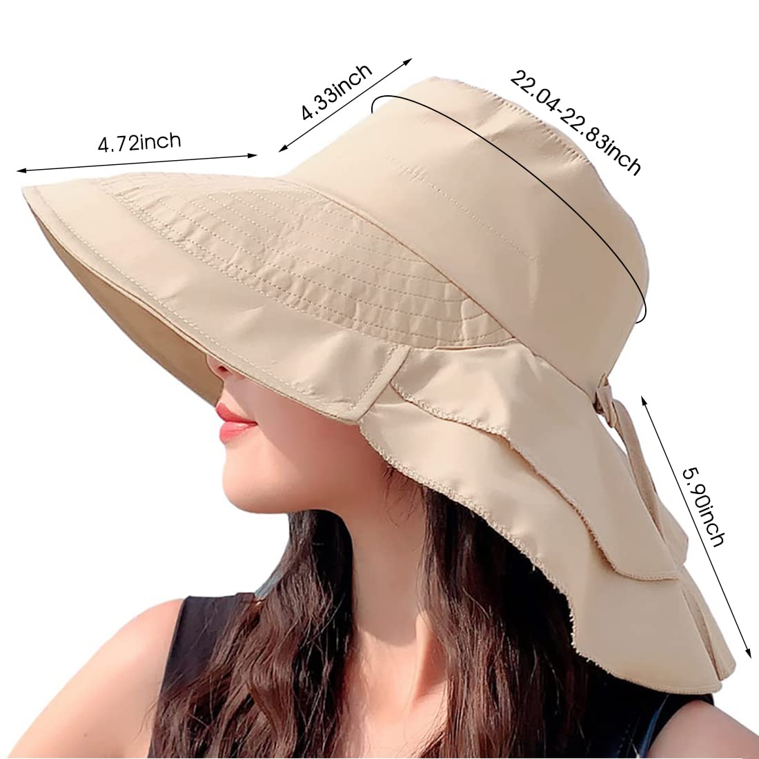 PALAY Fashion Wide Brim Hat for Women UV Protection,Summer Sun Hat with Ponytail Hole Back Neck Flap Cover for Girl Women-Navy Blue