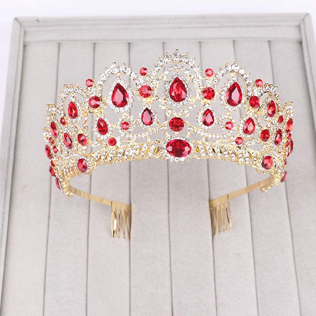 GUSTAVE Women Luxurious Crystal Rhinestone Bridal Princess Crown Headpieces Tiara Accessory with Comb for Girls