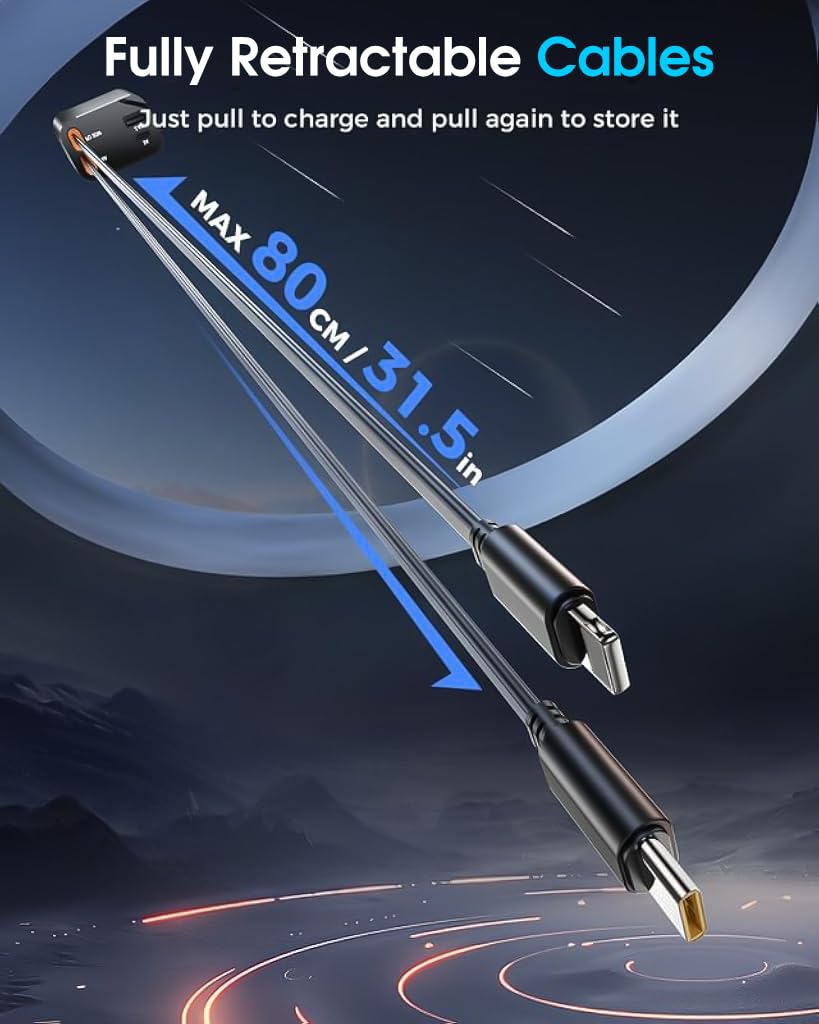 STHIRA Car Charger 4 in 1 PD 30W Car Fast Charger with Dual Retractable Charging Cable Design 180 Degree Rotation Car Mobile Charger Universal Car Charger with Cable for Phone, Tablet, GPS
