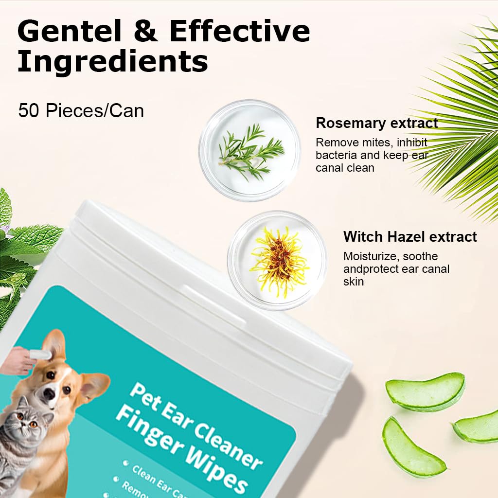 Qpets 50 Pcs Pet Wet Wipes, Disposable Pet Cleaning Finger Cover Cot Wipes Dog Cat Ear Cleaning Cover Finger Wet Wipes, Non-Woven Ear Cleaning Wet Wipes Protecting Cat Dog Ear Health