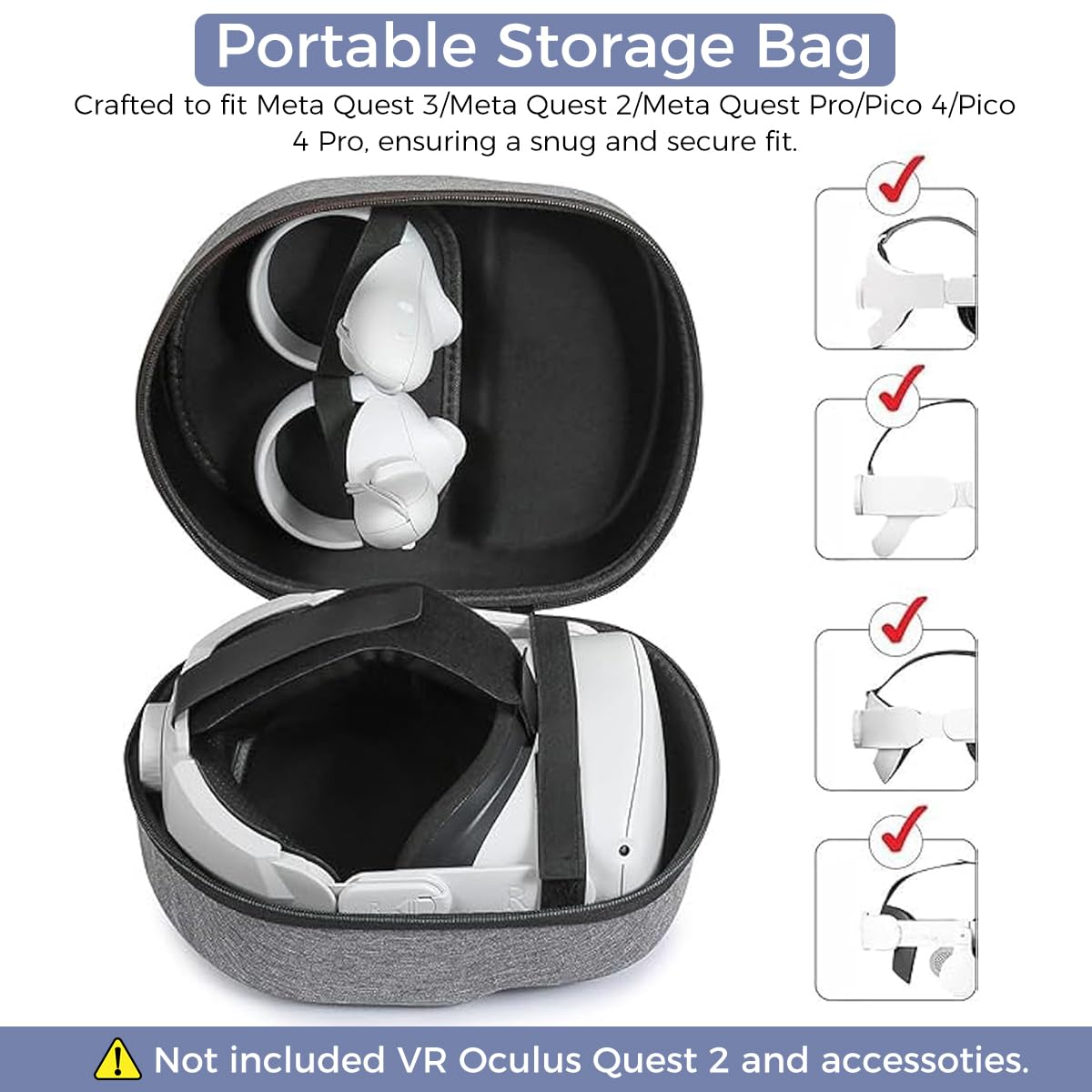 ZORBES Hard Carrying Case for Meta Quest 3/Meta Quest 2/Meta Quest Pro/Pico 4/Pico 4 Pro VR Headset Accessories Virtual Reality Safe and Portable Protectio Compatible with Original Official Elite Head Strap