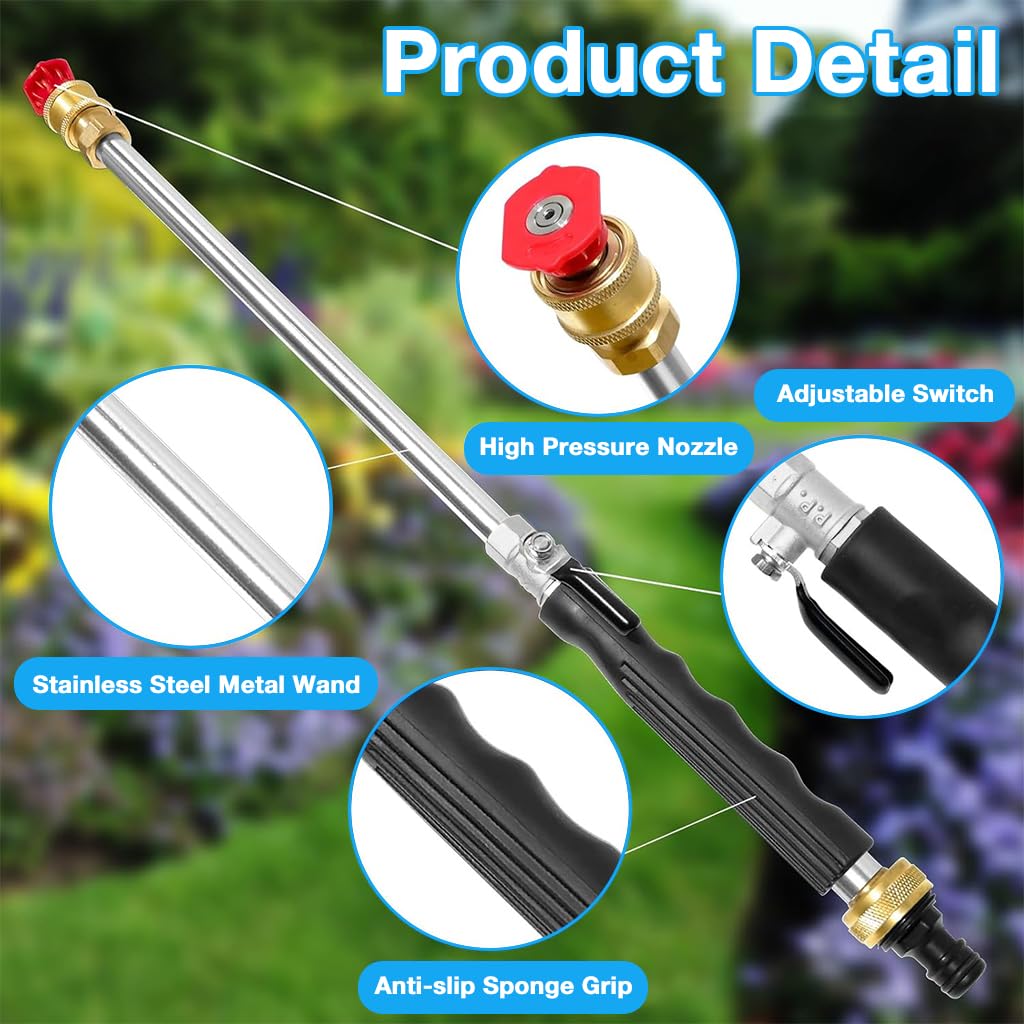 HASTHIP 17.3 inches Water Sprayer Gun High-Pressure Water Sprayer Nozzle with 2 Switchable Sprayer Nozzle Aluminum Alloy Universal Water Sprayer Nozzle for Gardening, Car Washing