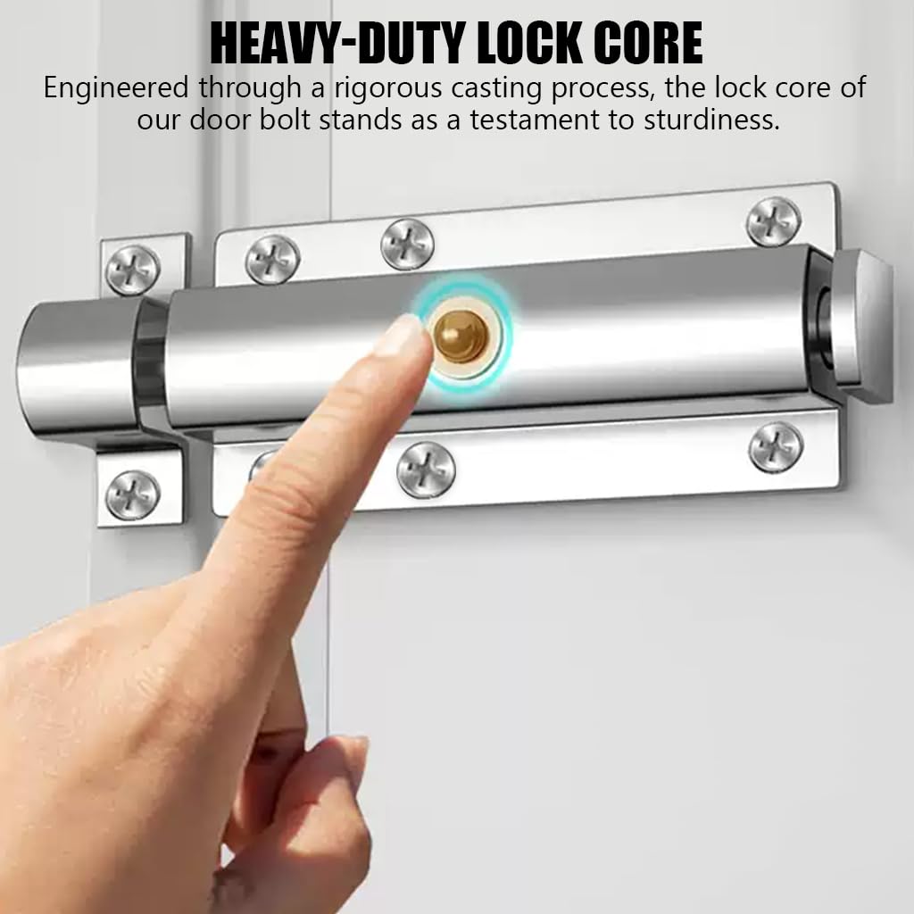 HASTHIP Auto-Retracting Spring Door Latch - Stainless Steel Safety Bolt with Advanced Mechanism, Secure Screw Mount for Home & Apartment Security, Ideal for Families with Children & Pets