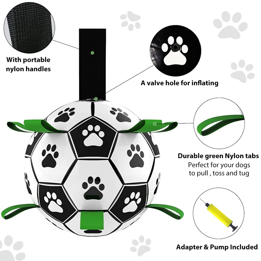 Qpets 6 Inch Dog Ball for Small Dogs Soccer Ball with Straps, Interactive Dog Toys Throw and Catch Toy, Dog Water Toy, Durable PU Dog Balls for Small & Medium Dogs