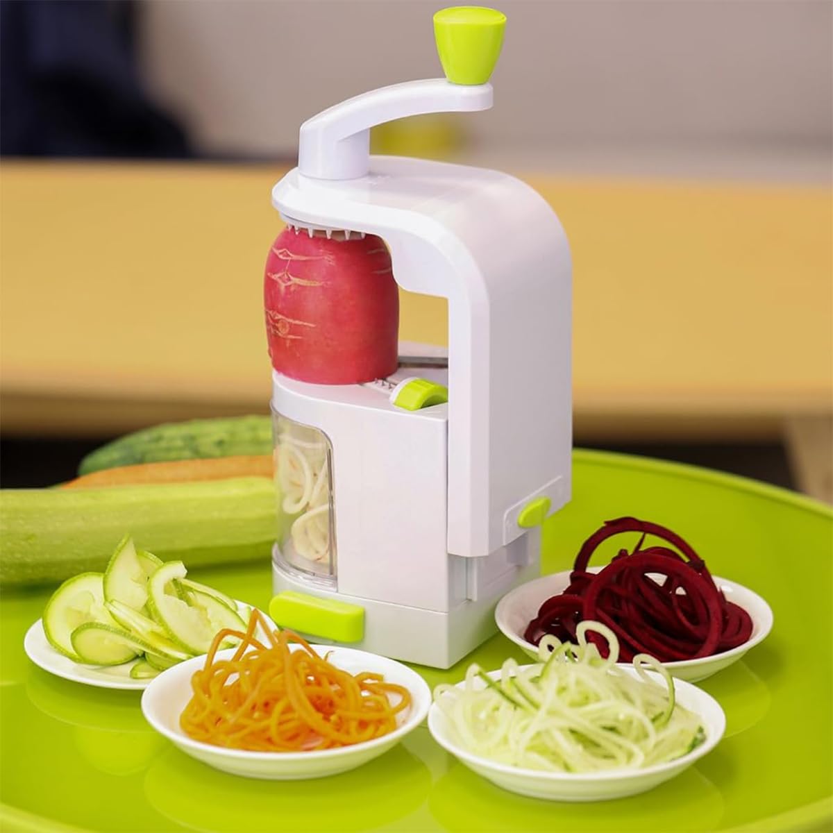 HASTHIP Potato Spiralizer Kitchen Food Processor 4-in-1 Rotating Spiralizer with Suction Cup Base Tuber Crop Spiralizer Vegetable Spiralizer for Zucchini, Carrots, Potatoes, Sweet Potatoes, Cassava