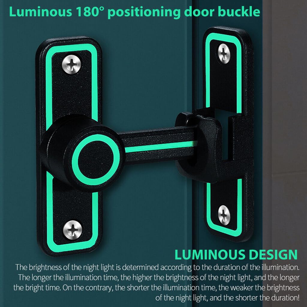 HASTHIP Door Lock Sliding Door Lock, 90°/180° Heavy Duty Barn Door Lock Hardware with Night Glow Design, Barn Sliding Door Latch Lock Suitable for Garden, Bathroom, Outdoor, Garage, Window (Black)