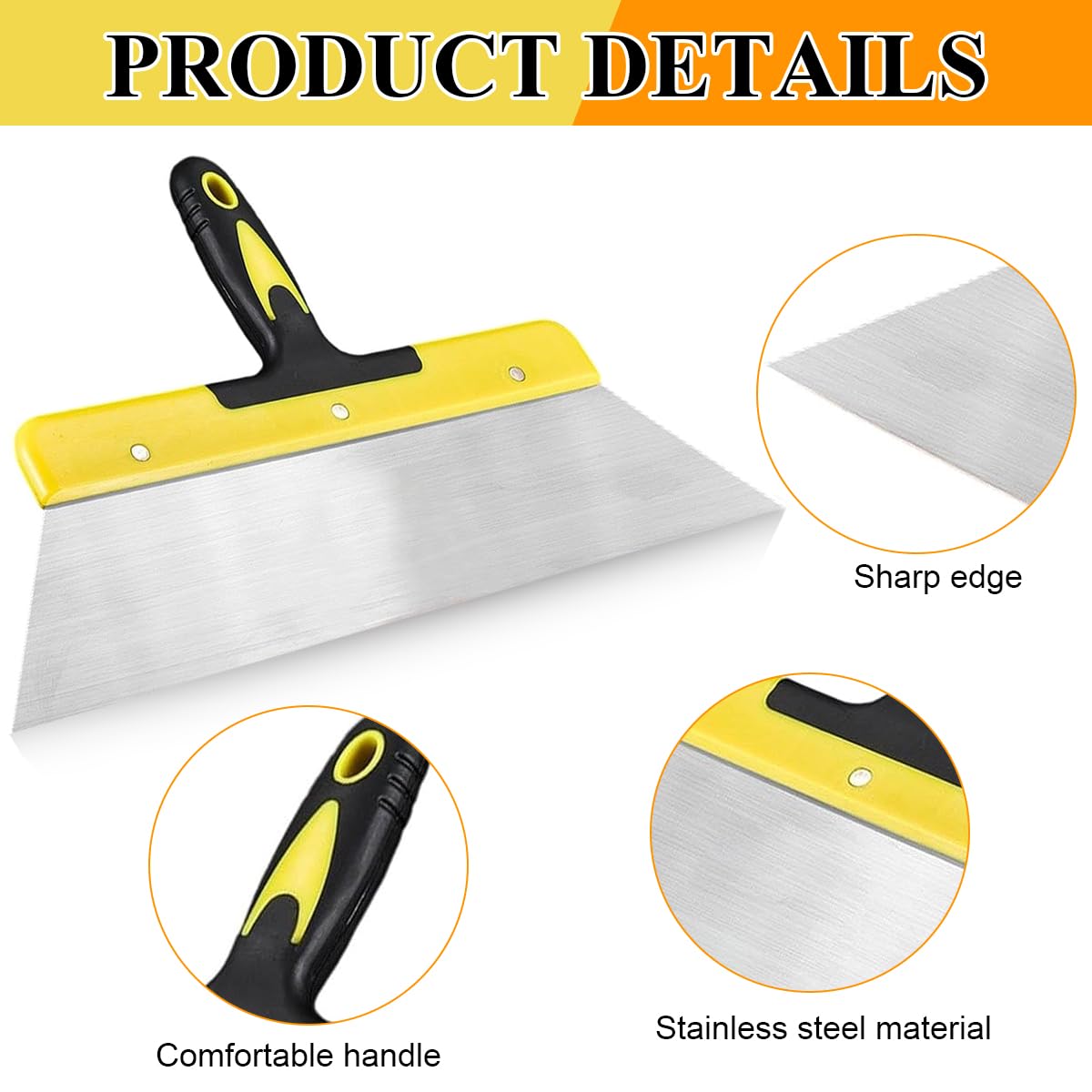 Serplex 2Pcs Cleaning Scraper Putty Scraper 8 inch Steel Paint Scraper Tool for Spackling, Wallpaper Scraper, Spatula Scraper, Spackle Tools