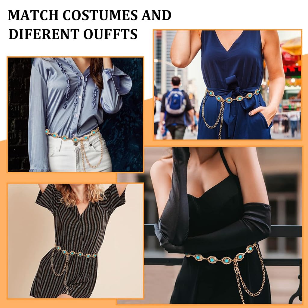 PALAY Gold Waist Chain for Women Stylish Body Belly Chain Ladies Peacock Blue Beaded Beach Hip Chain for Saree, Crop Tops, Bikinis Jewelry Accessories - 23.6+19.6 Inch