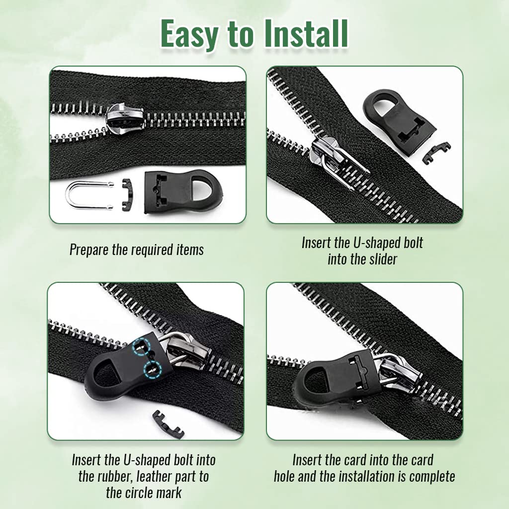 HASTHIP 20pcs Zipper Pulls Replacement Kit, Universal Detachable Zipper Puller, Black Zipper Pull Tab for Bags, Purses, Luggage, Backpacks, Pants, Jackets, Boots, Tents (3 Styles, 4 Sizes)