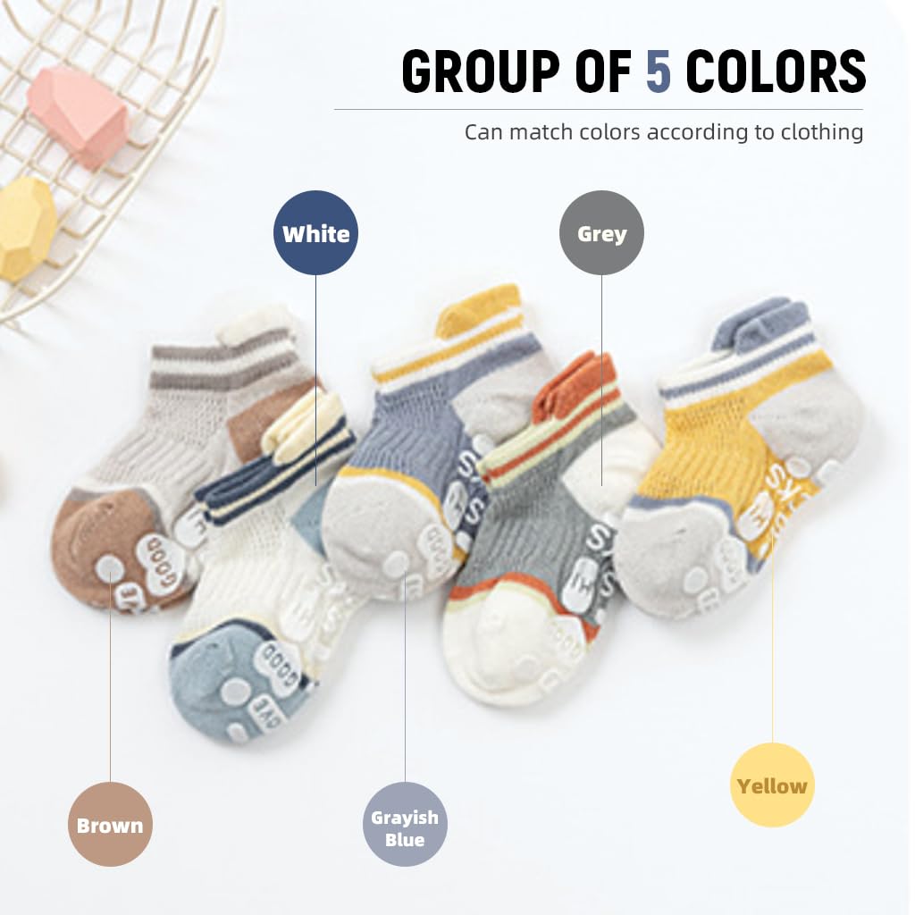 SNOWIE SOFT 5 Pairs Baby Socks Floor Socks for Toddlers Summer Breathable Mesh Cotton Socks Cartoon Toddler Socks for Toddler Girls 0-18 Month