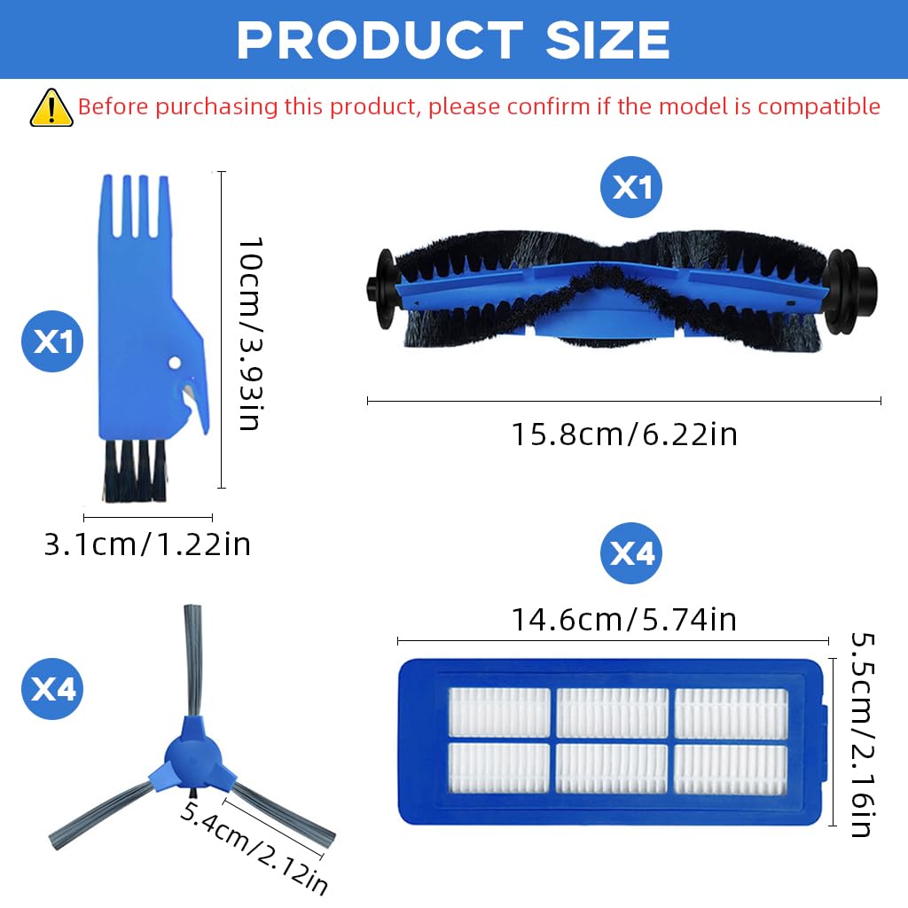Verilux Replacement Accessories for Eufy RoboVac, Includes 4Pcs Unibody Filters, 4 Side Brushes, 1 Rolling Brush and 1 Cleaning Brush, Compatible with 11S Max, 15C Max, 30C Max, G20, G30, G30 Edge