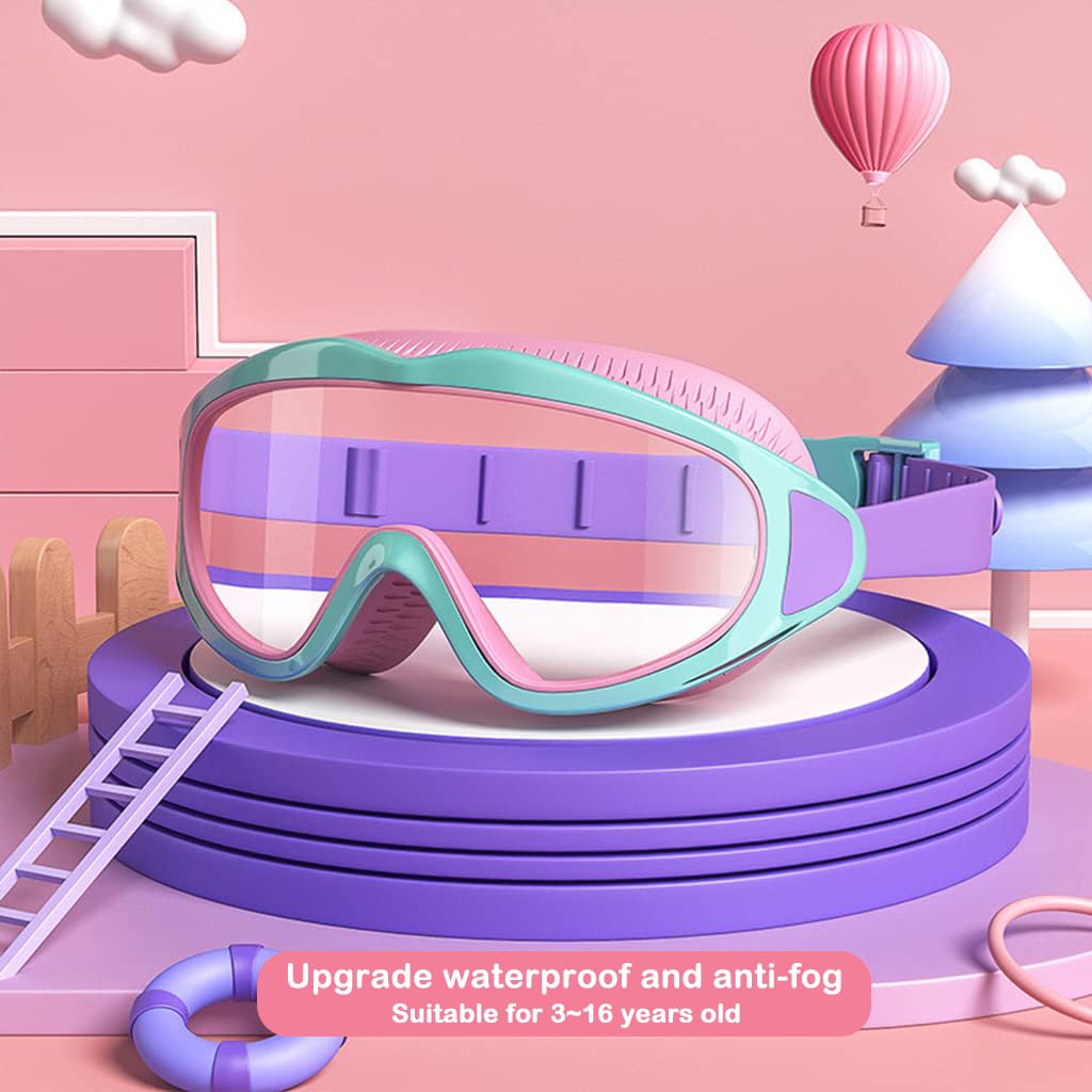 Proberos Swimming Goggles for Kids Big Frame Leakproof Swimming Goggles for Children Kids Swim Goggles with Anti Fog and UV Protection for Boys Girls for Age 2-16(Pink)