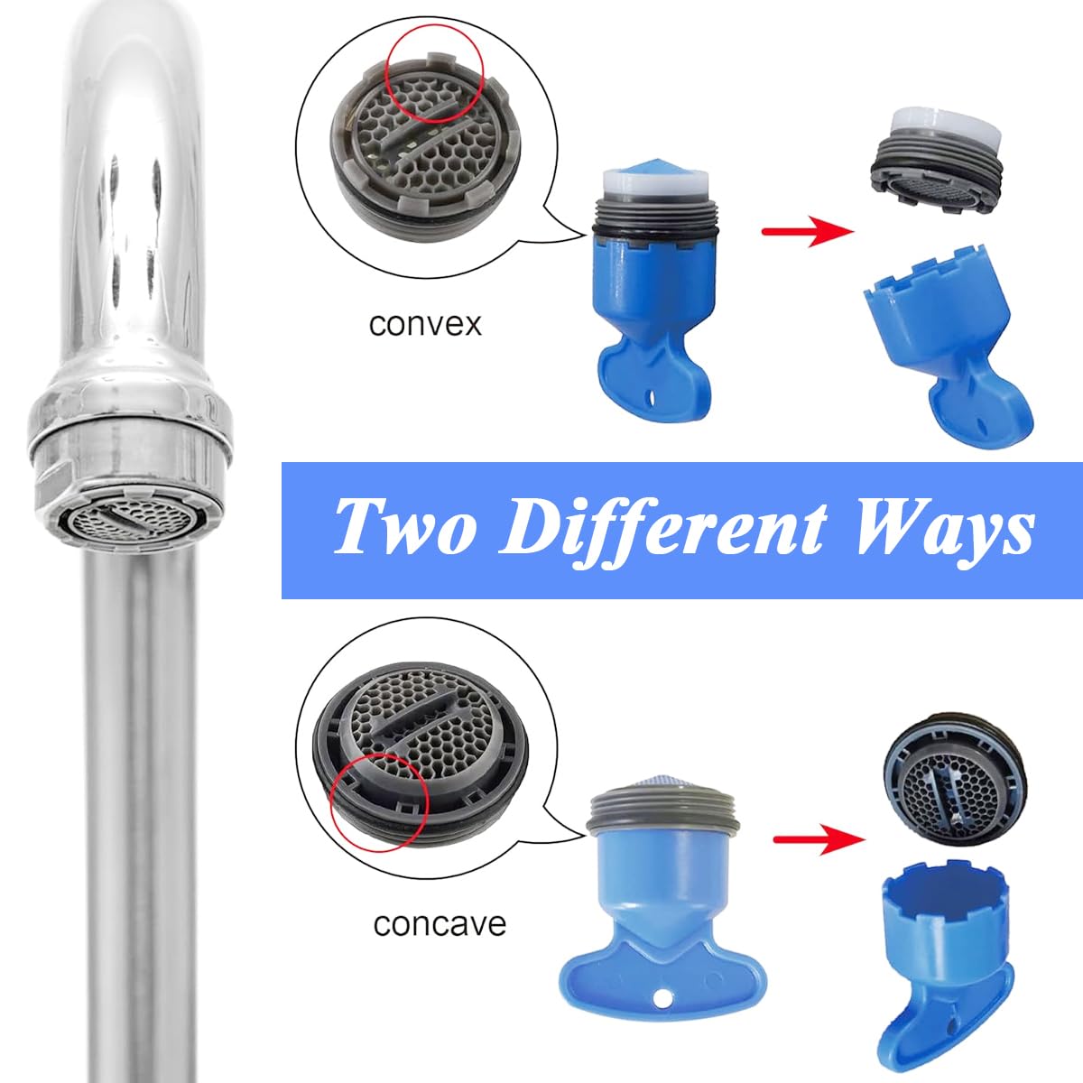 HASTHIP 12PCS Cache Aerator, 5 Sizes Faucet Aerator Key Removal Wrench, Replacement Cache Aerator for Sink M16.5 18.5 21.5 24 mm Tap Aerators Flow Restrictor