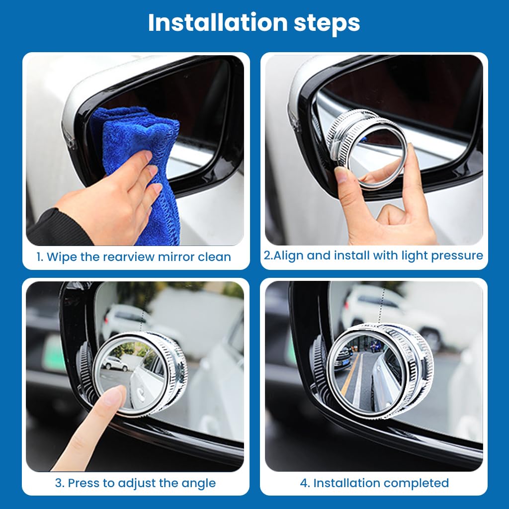 STHIRA 2Pcs Blind Spot Mirror for Car, 2 Inch Round HD Mirror Glass Convex Curved Rear View Wide Angle Side 360° Rotate Mirror Blindspot with Strong Suction Cup Mount for Universal Vehicles, Van, SUV, Trucks