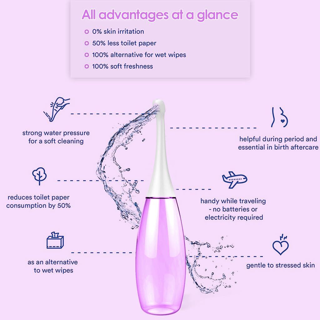 HANNEA Handheld Portable Bidet Sprayer with 2 Spraying Bit and Portable Storage Bag for Travel Bidet for Feminine Care,Postpartum Essentials,Hemmoroid Treatment (Purple 450ml)