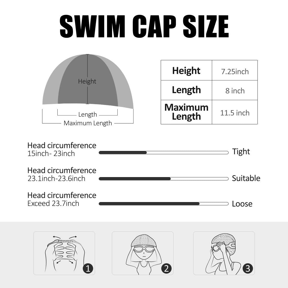 Proberos Silicone Swim Cap, Classic Silicone Swimming Cap for Adults, Swimming Cap Long Hair, Swimming Pool Cap, Waterproof Silicone Swimming Cap for Adult Woman and Men Easy Fit