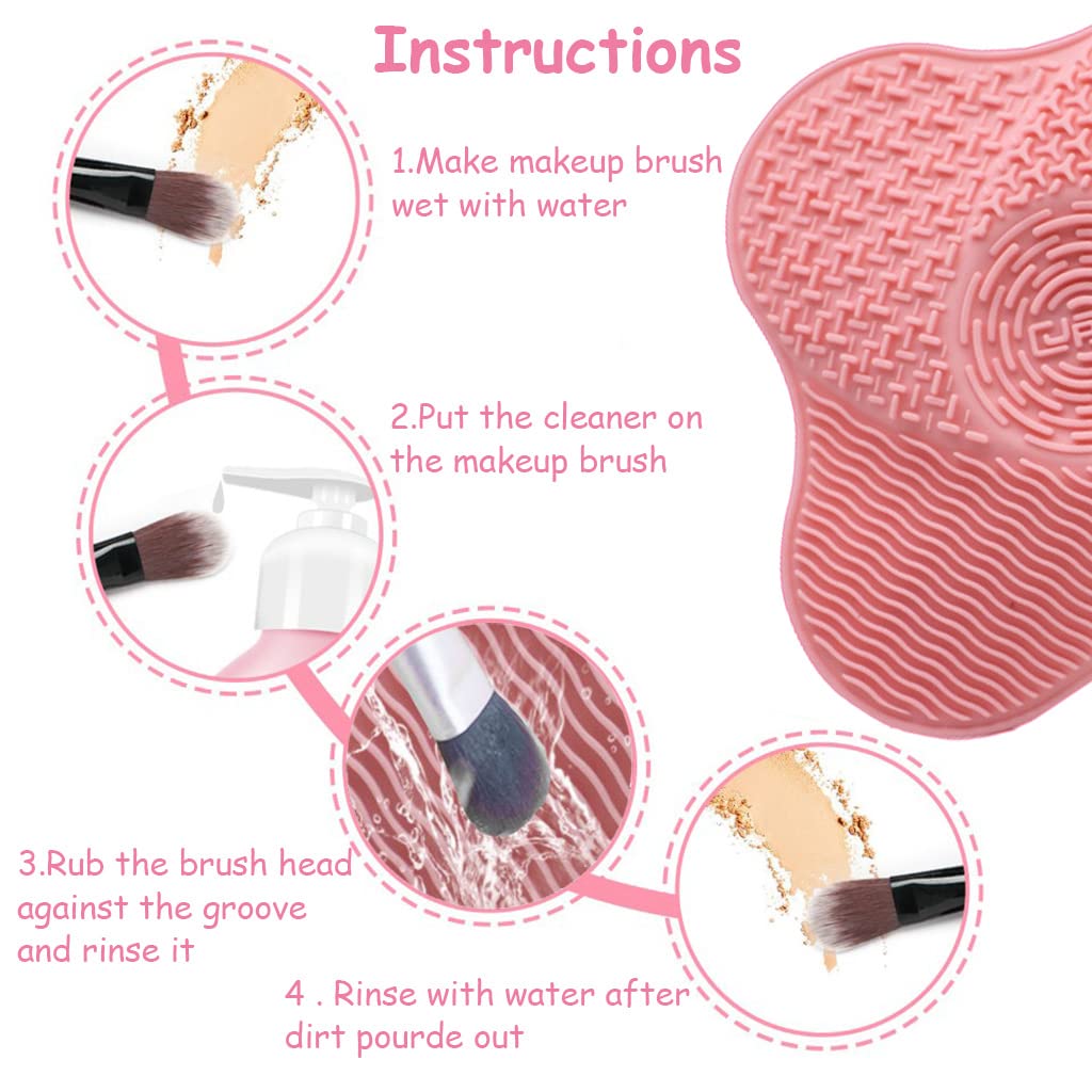 MAYCREATE Makeup Brush Cleaning Pad with Suction Cup Design Portable Silicone Brush Scrubing Pad,Removing Residual Powder and Makeup Fundation-Pink