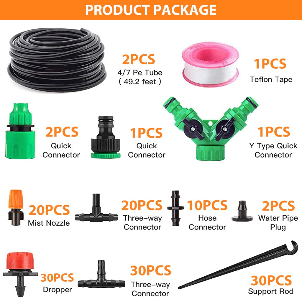 HASTHIP Drip Irrigation Kit for Home Garden 30 Plants with 30m Adjustable Micro DIY Irrigation Kit, Heavy Duty Drip Irrigation Accessories For 30 Pot with Install Kit