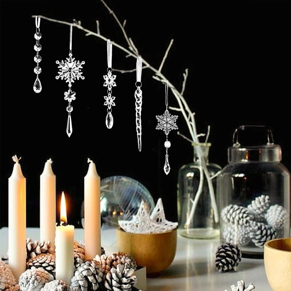 HASTHIP 10pcs Christmas Tree Hanging Ornament Crystal Acrylic Christmas Ornaments for Christmas Tree Transparent Snowflake Icicle Christmas Hanging Ornament