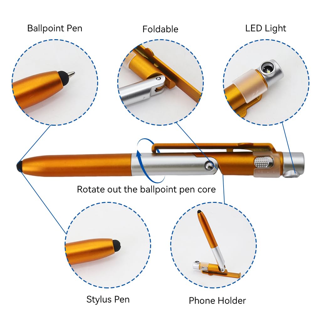 HASTHIP 4Pcs Multifunction Stylus Pen for Phone, Foldable Mobile Phone Rack Touch Ballpoint Pen Portable Desk Phone Holder Pen Ballpoint Pen with Led Light, Folding Signing Pen for Office