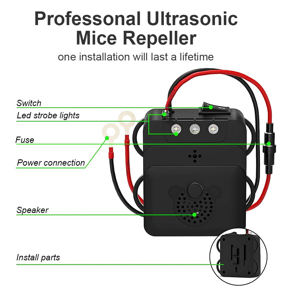 ZORBES Rodent Repeller for Car 12V Ultrasonic Car Mouse Repeller Under Hood Car Rodent Repeller with Strobe Light Animal Repeller Vehicle Mouse Repeller for Trucks, Van, RV