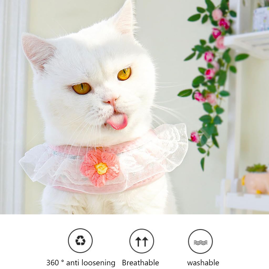 Qpets Cat Harness with Leash, Cute Flower Cat Belt Print Pink Pet Harness for Cat, Fashion Breathable Cat Leash with Harness Small Pet Walking Harness (S, Recommended Weight: 1.5-3.5KG)