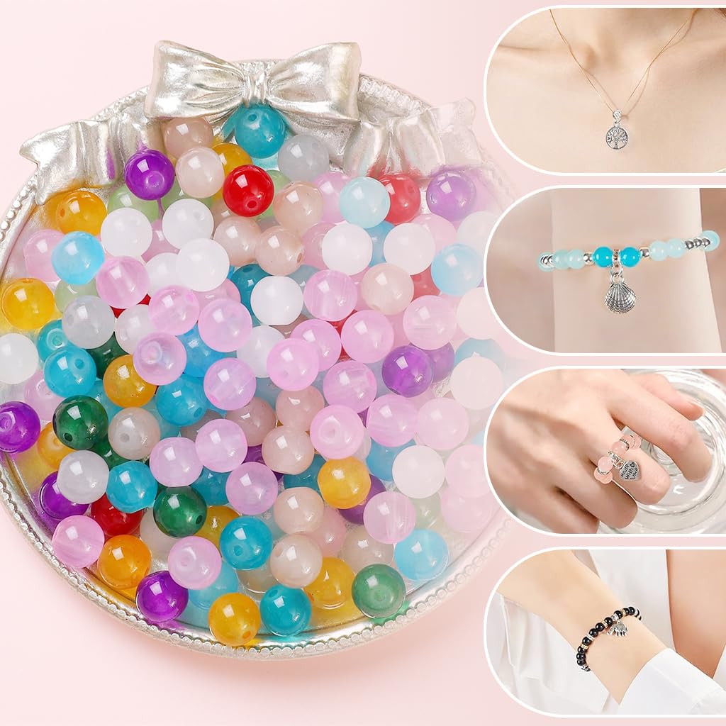 SANNIDHI 6mm Glass Beads for Bracelets 1258pcs, 20 Colors Crystal Beads for Jewelry Making Round Beads Bracelet Making Kit DIY Crafts with Spacer Beads & Charms