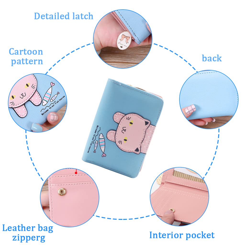 PALAY Small Wallets for Women,Wallet for Women Stylish Latest PU Leather Coins Zipper Pocket Purse for Girls with Rabbit-Shaped Metal Tassels Pendant Purse (Blue)
