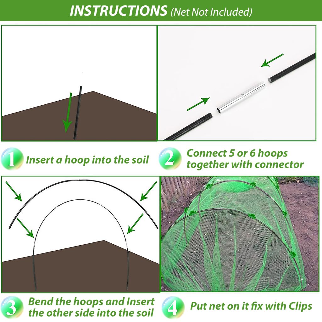 HASTHIP 30Pcs Greenhouse Hoops Kits for Greenhouse, Vegetable Land with Assemble Kit, Reusable Rust Free Grow Tunnel Hoops Frame for for Vegatable Land, Garden, Planting Land