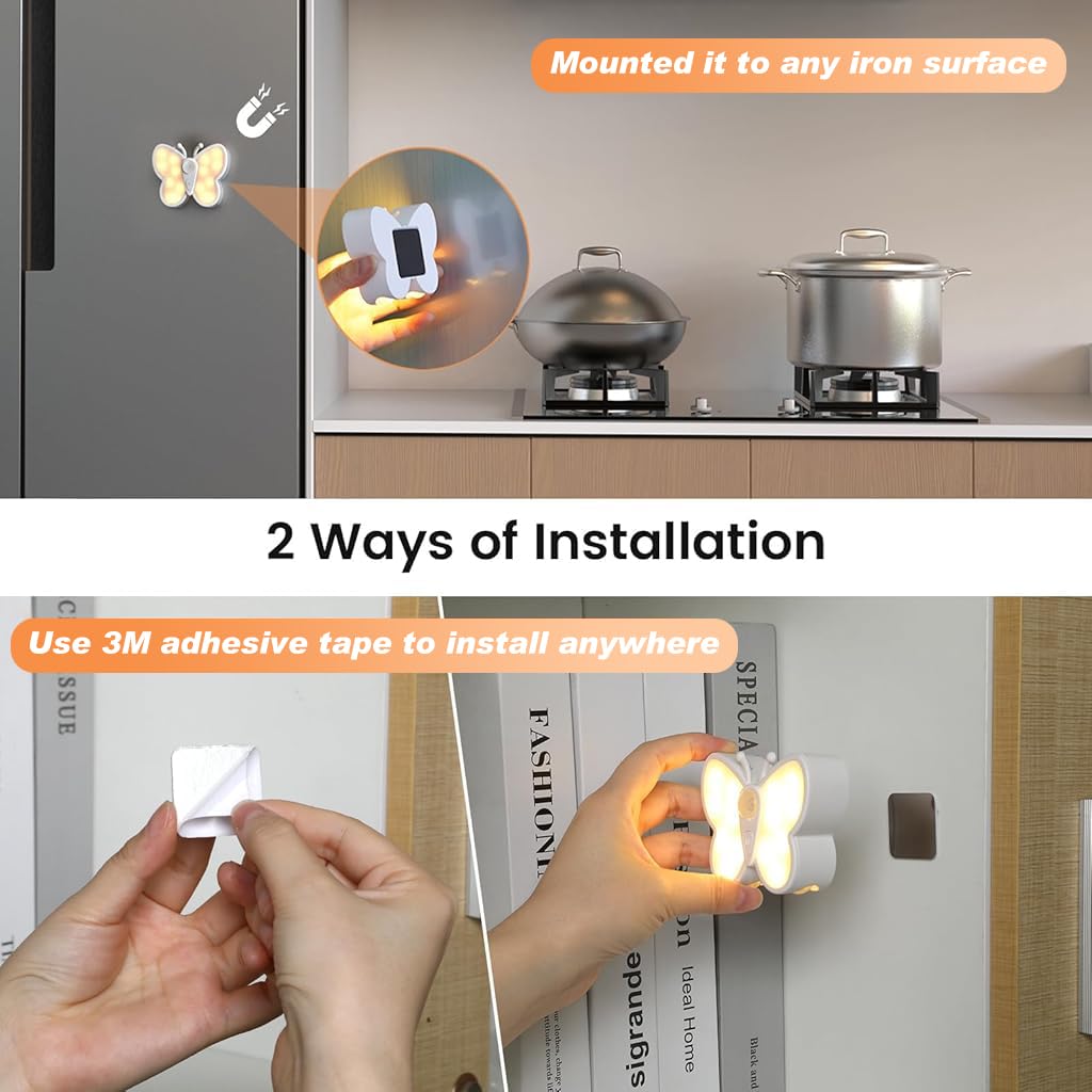 ELEPHANTBOAT Butterfly LED Night Light with Spotlight, 2 Color Temperature & Smart Motion Sensor, USB Rechargeable Magnetic Night Light with Versatile Modes for Kid Room, Bedroom, Hallway