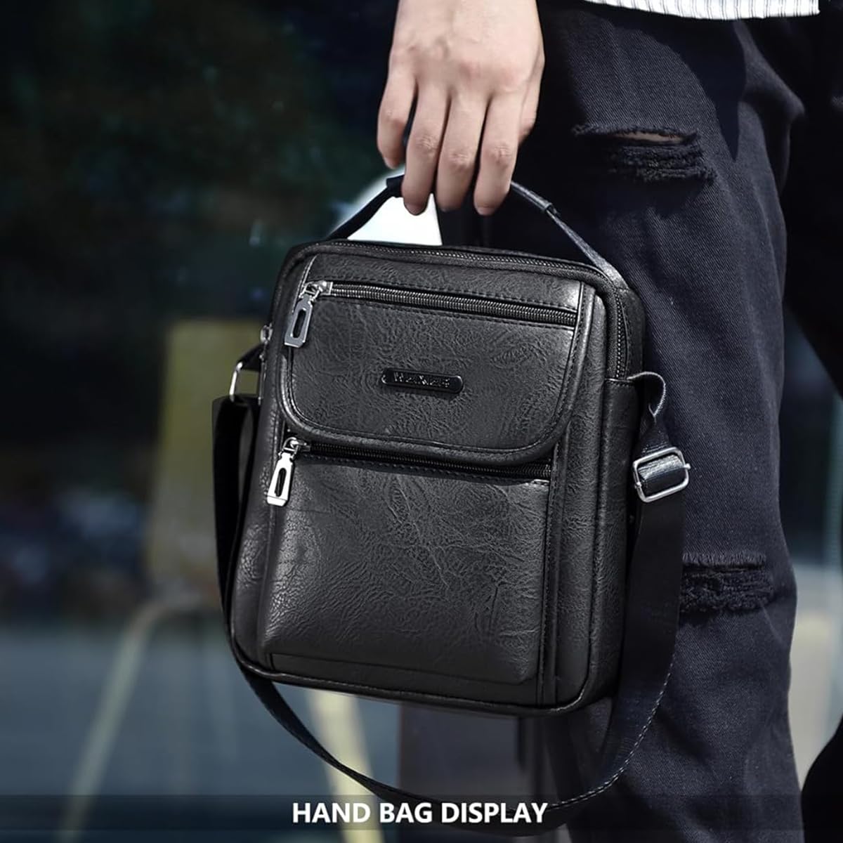 GUSTAVE Men's Shoulder Bag PU Leather Messenger Bag Business Crossbody Manbag Casual Handbags Side Satchel Travel Flight Sport Bags for Men Working Shopping Travel Daily (23cm x 20cm x 7cm, Black)