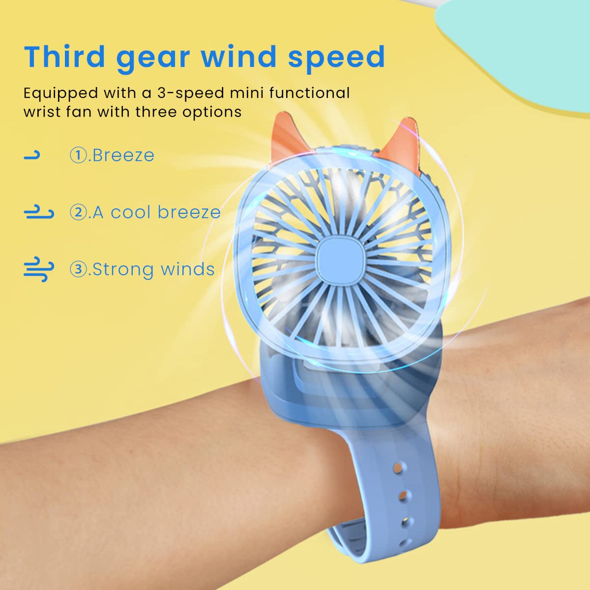 ZORBES Folding Wrist Mini Fan for Kids, Rechargeable Fan Mini Portable Fan Smart Watch for Kids, 7 Color Mini Hand Fan with 3 Gear Speed Electric Fan Watch, Mini Fan Charging Fan USB Rechargeable