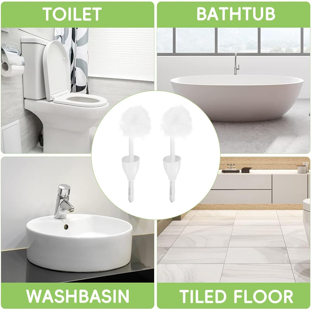 HASTHIP 2 Pack Toilet Brush Set, Scratch Free Toilet Cleaning Brush, Soft Nylon Commode Cleaning Brush Easily Clean Toilet, Compact Size for Storage and Organization (White)