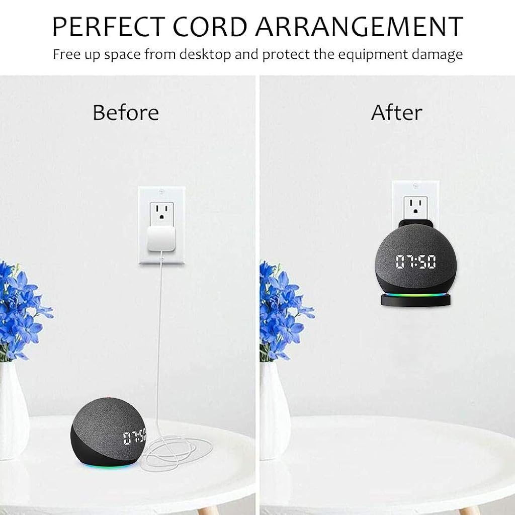 ZORBES Wall Mount for Alexa Echo Dot 4th Generation, Space-Saving Solution Wall Holder with Cord Management for Your Smart Home Speakers, Alexa Echo Dot Accessories (Holder Only, Black)