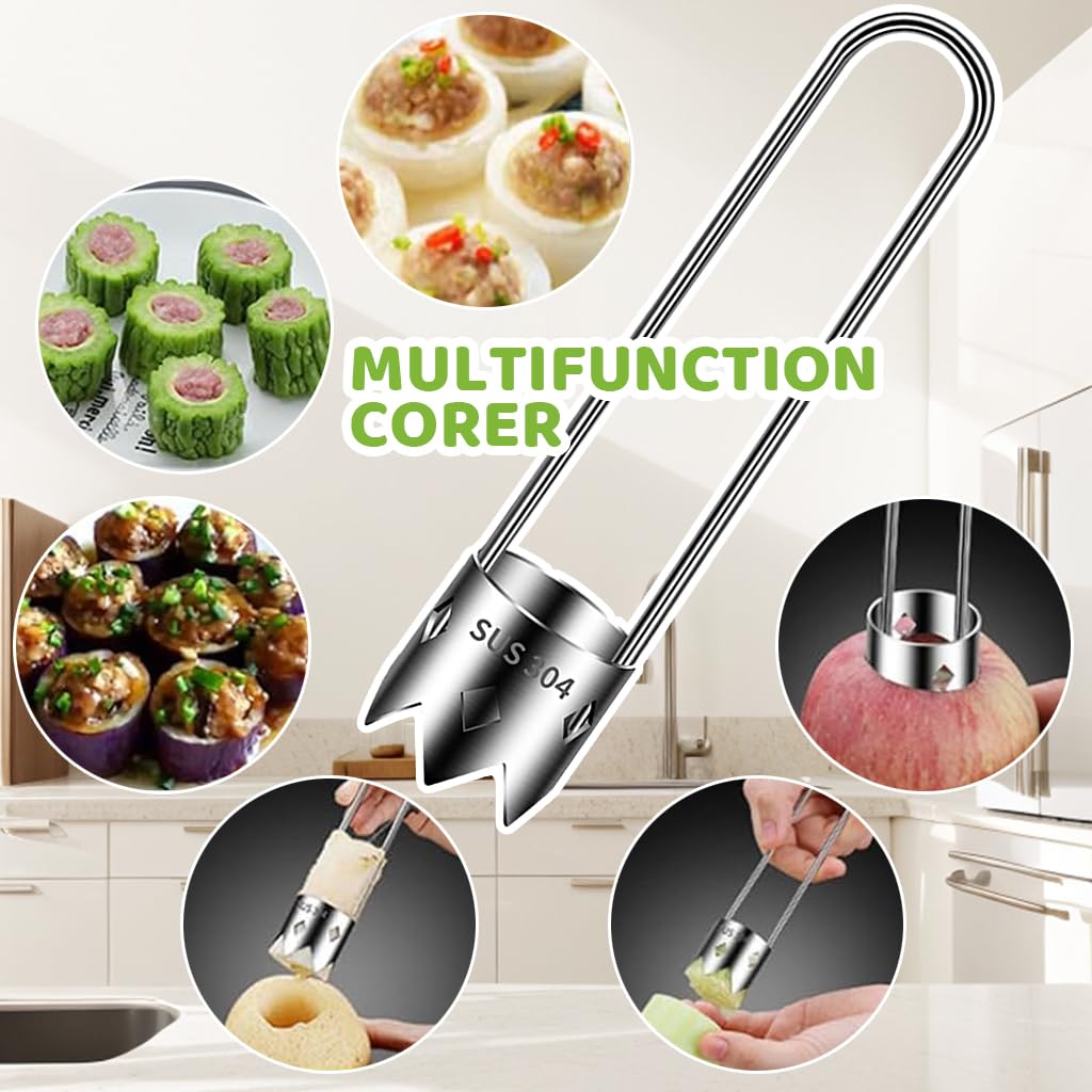 HASTHIP 1Pack Red Bell Pepper Seed Corer, 304 Food Grade Stainless Steel Fruit Corer Easy Core Removal Remover Tool Bell Pepper Corer Tool for Vegetables Fruit Corer Kitchen Gadget