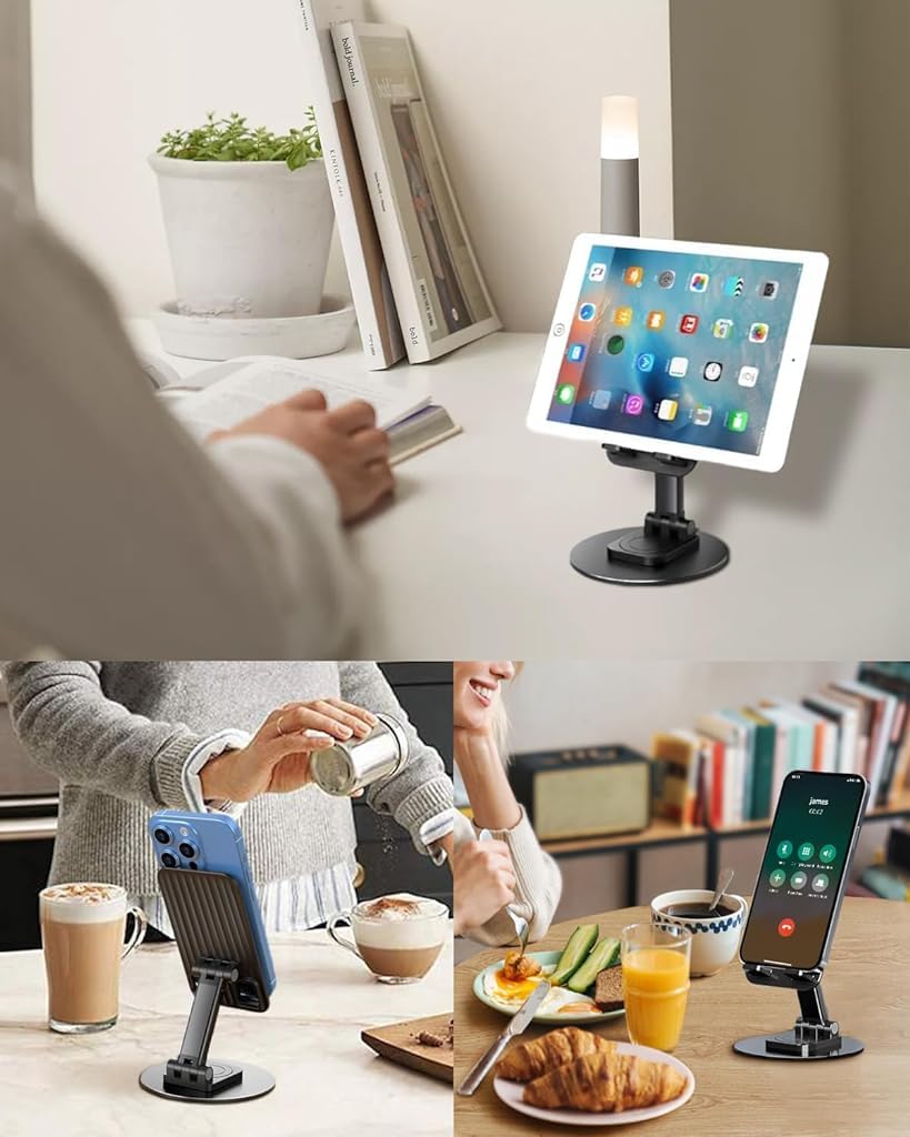 ZORBES Phone Stand Desk Metal Phone Holder 360° Rotatable Mobile Phone Stand, Adjustable Tilting Mobile Stand, Anti-Slip Metal Phone Stand for iPhone 15/14/ 13, Samsung, More