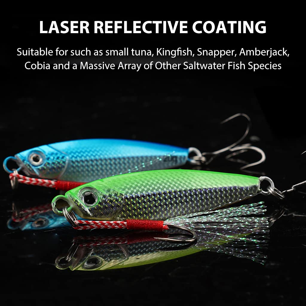 Proberos 5Pcs Fishing Lures, Dual Hook Metal Lures, Sinking Fishing Lure Bait for Saltwater Freshwater Trout Bass Salmon Fishing, Lifelike Eyes, 5 Colors Fishing Lures of 4.8cm, 10g Per One