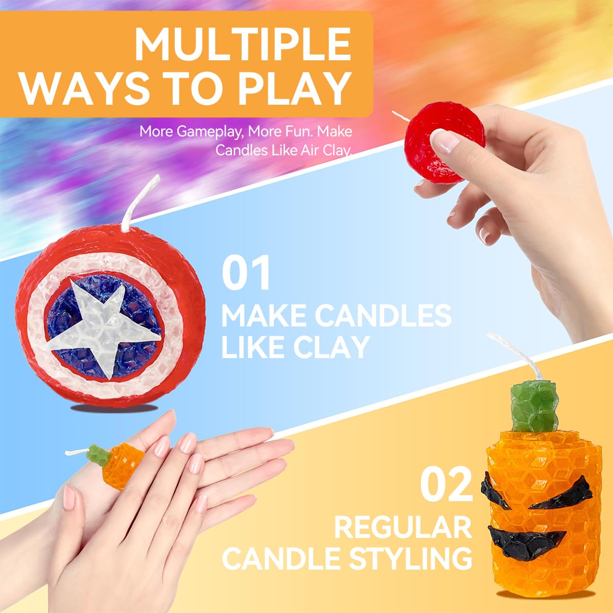 HASTHIP 12 Beeswax Sheet with 12 Candle Wicks Colorful Beeswax Sheets for DIY Wax Crafting Child-Friendly Non-Toxic Natural Beeswax Sheets Multipurpose Beeswax Sheet for Candle Making Kit