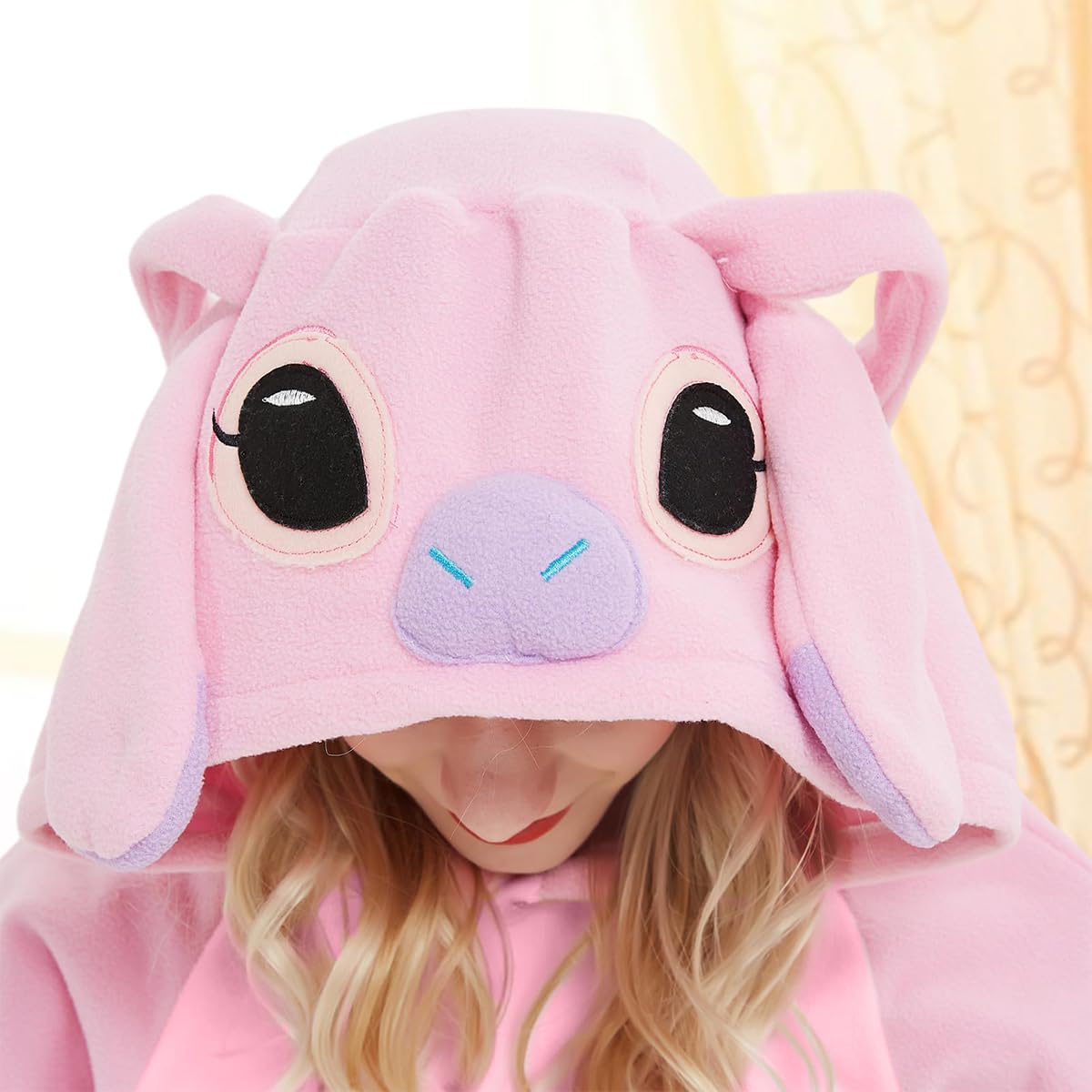 PALAY Sleeping Pajamas for Teens & Adults Cute Stitch Flannel Sleeping Pajamas Stitch Cosplay Hoodie Pajamas Sleeping Pajamas Soft Plush Sleeping Pajamas for Sleepovers Pajamas Party, L, Pink