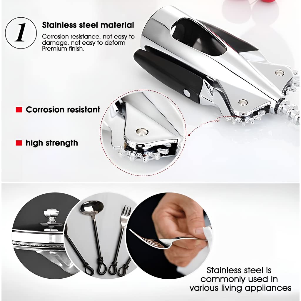 HASTHIP 4 PCS Wine Opener Stainless Steel Corkscrew Set with Vacuum Wine Stopper, Wine Foil Cutter, Wine Aaerator Pourer Wine Corkscrew Supplies Set for Kitchen Restaurant Bars Gifts for Wine Lover