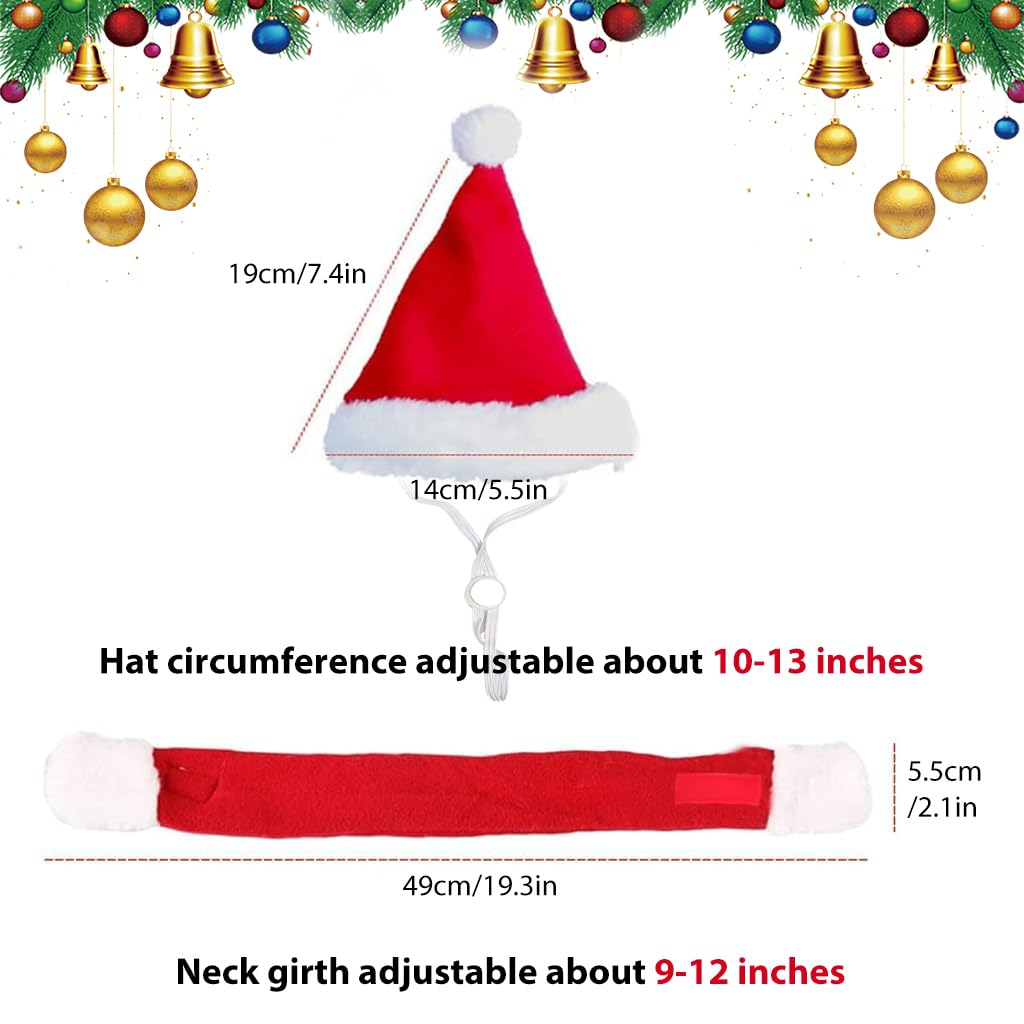 Qpets Christmas Costume for Cat Red Christmas Hat & Scarf for Cat Christmas Dressing Accessory for Cat Puppy, L