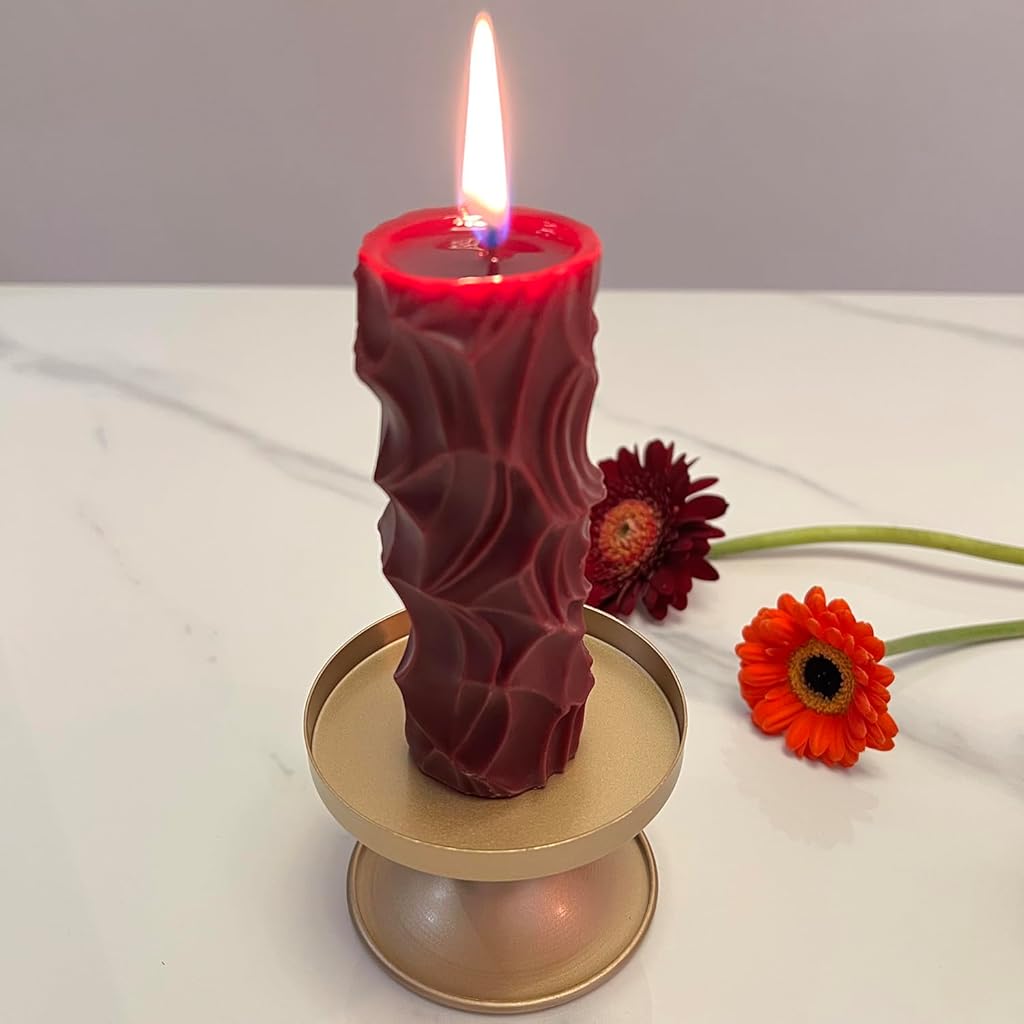 HASTHIP® 2 pcs Gold Candle Holders Metal Candle Stand for Pillar & Taper Candles Stylish Tabletop Candle Tray for Home Decor, Weddings & Special Occasions